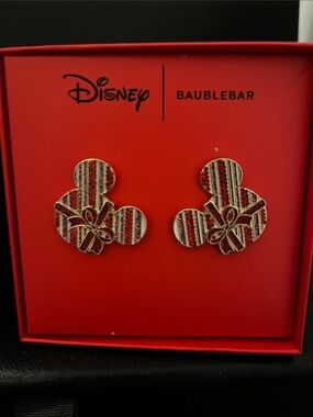 BaubleBar Disney Mickey Mouse Red and White Striped Stud Earrings